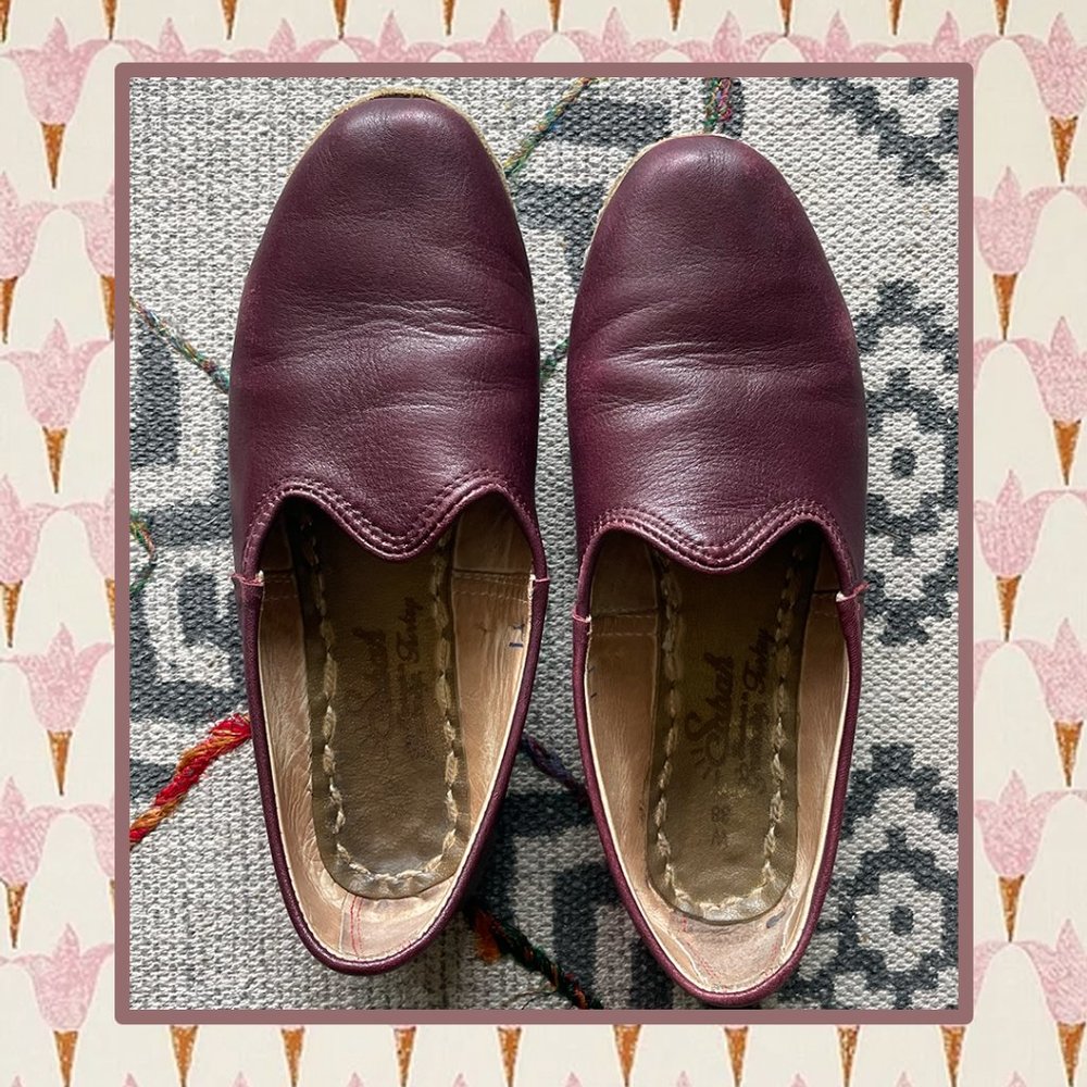 Leather Sabah Burgundy Slip Ons Size 38 US 7